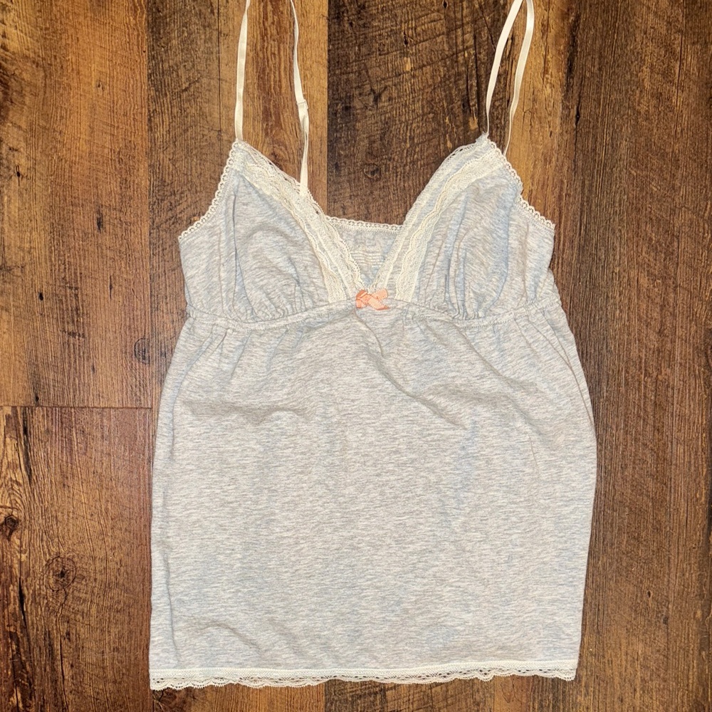 Dainty Gray Lace Trim Camisole Pajama Top